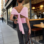 Womens Y2K Ruched Off The Shoulder Wrap Top With Cinched Waist Tie Back Halter