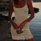 Beaded Starfish Knit Bodycon Mini Dress With Sequin Straps And Tassel Hem