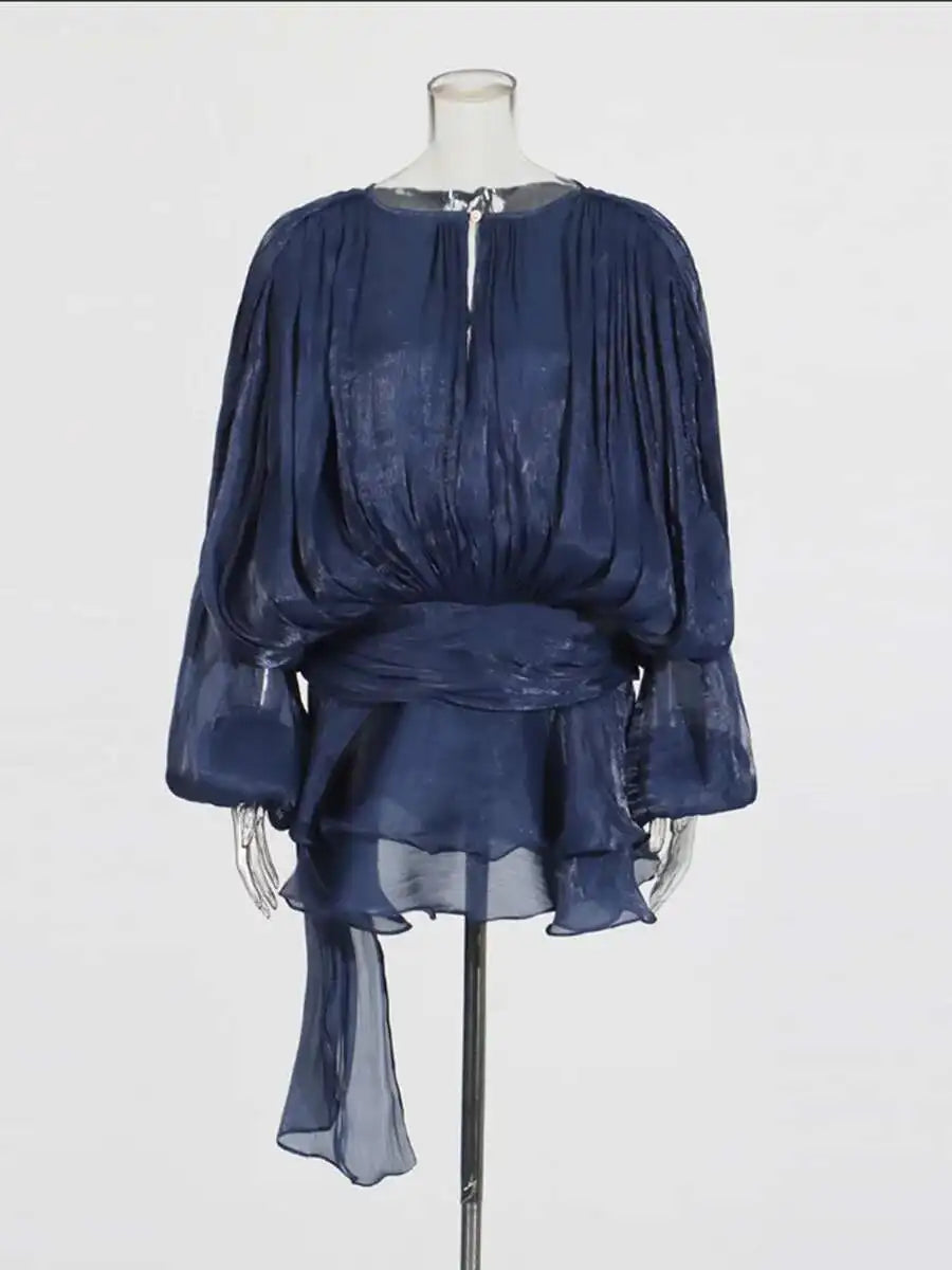 Lace Up V Neck Mini Dress For Women Long Sleeve