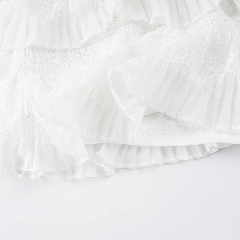 Lace Trim Knot High Waist Pleated Mini Skirt With Color Blocking Details For Seductive Style