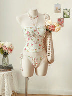Floral Tankini Two Piece Swimsuit Halter Neck High Waist Backless Beachwear