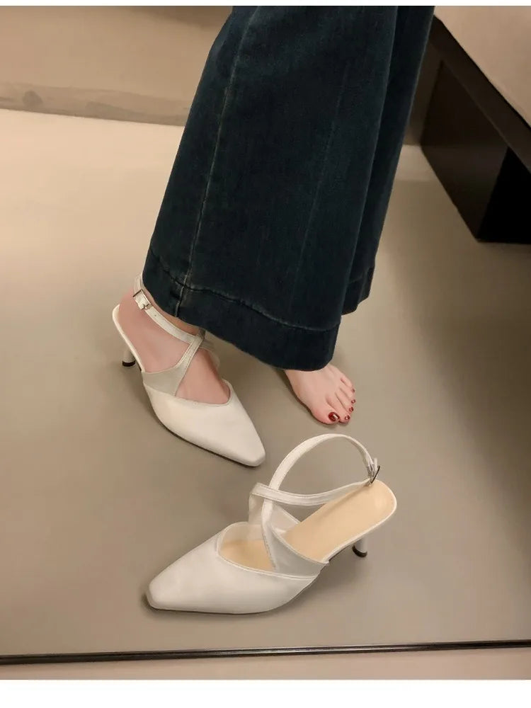 High Heel Sandals With Cross Ankle Strap And Slingback Pumps
