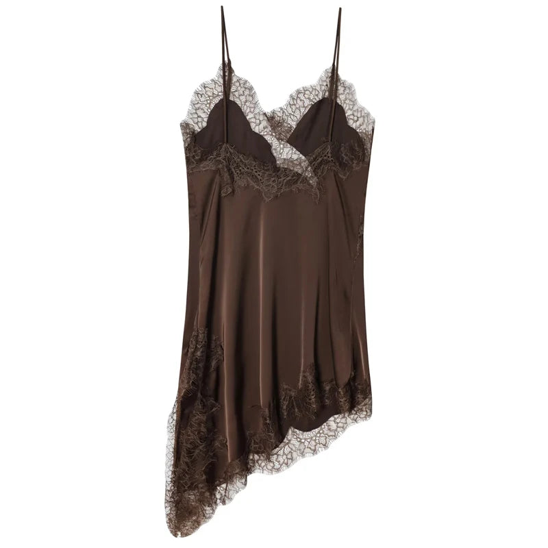 Satin Elegant Backless Lace Slip Dress