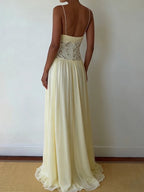 Hollow Out Lace Patchwork Sleeveless Dress With V Neck