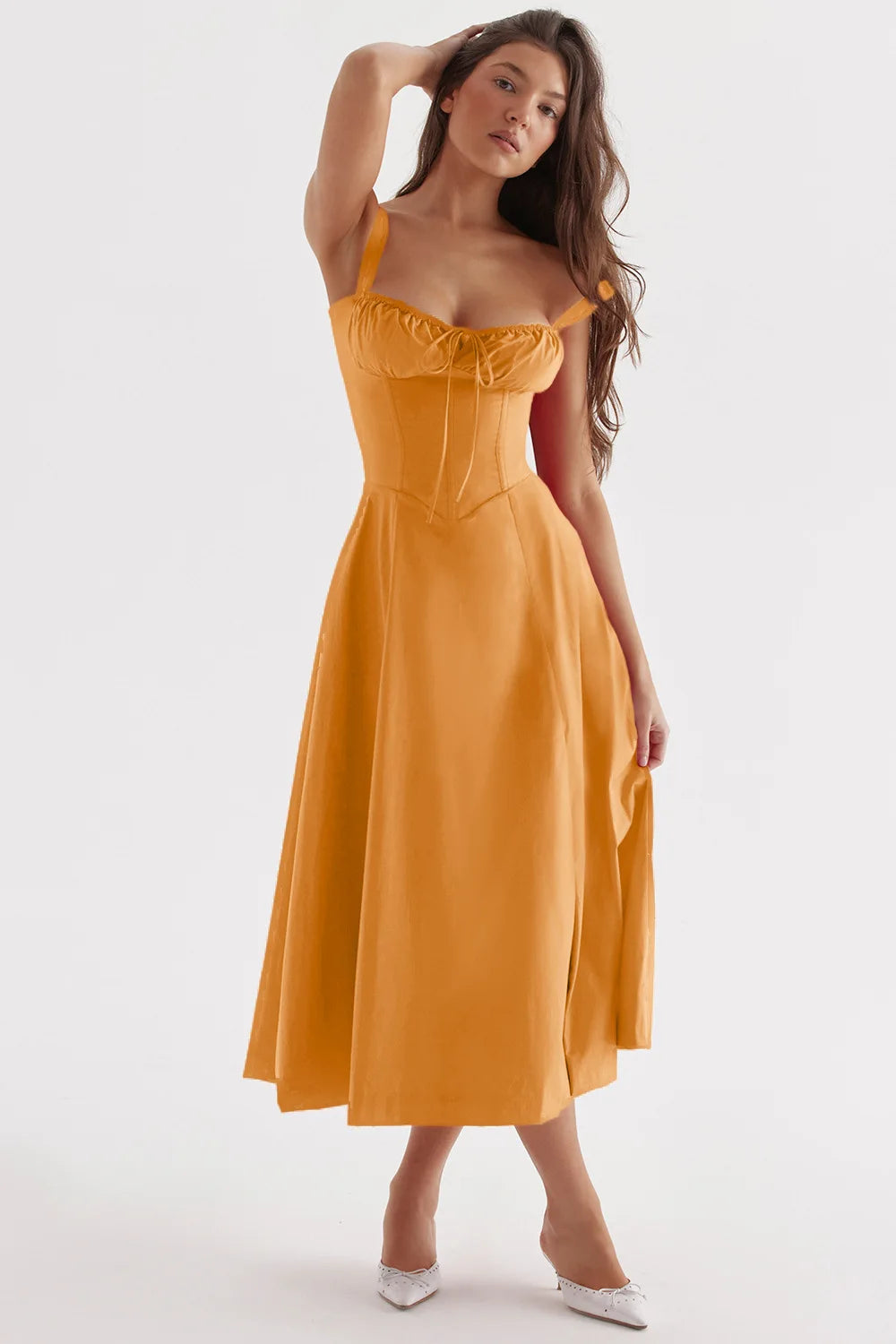 Spaghetti Strap Maxi Dress With Wrap Bow Lace Up Front Elegant Long Gown