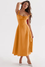 Spaghetti Strap Maxi Dress With Wrap Bow Lace Up Front Elegant Long Gown