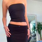Vintage Vibe Skirt Set Spaghetti Strap Crop Cami Top With Long Pencil Skirt