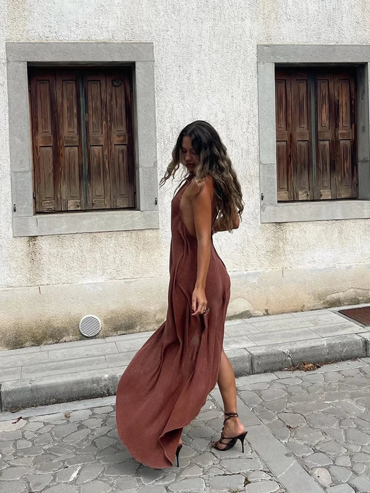 Chic Backless Off Shoulder Pleated Knee Length Dress With Irregular Silhouette