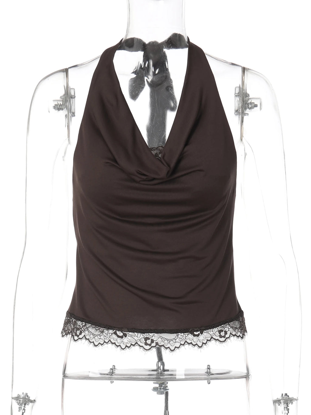 Backless Halter Knit Tank With Lace Up Details And Swing Collar