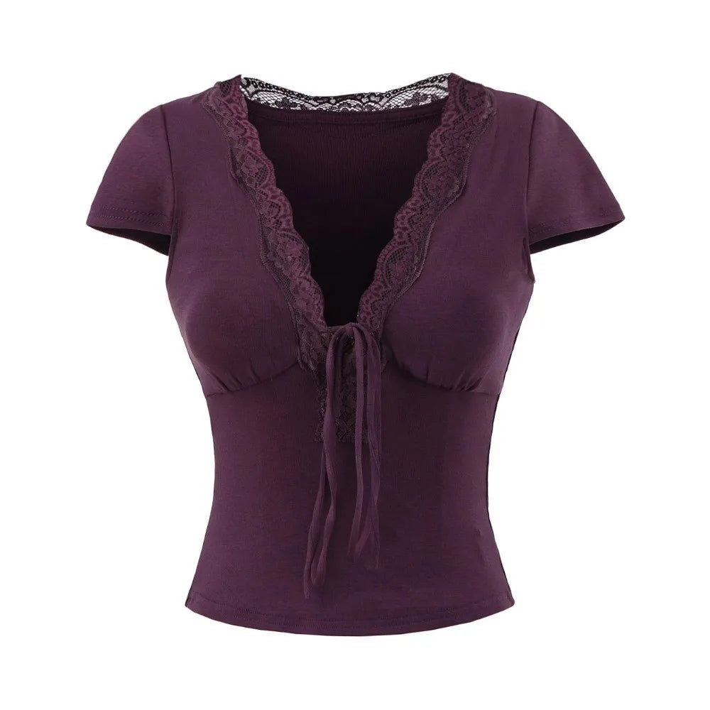 V-Neck Lace Crop Top