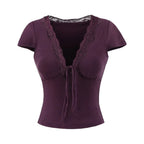 V-Neck Lace Crop Top