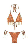 Boho Fringe Bikini Set With Lace Up Halter Top Beachwear