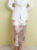 Airy Mesh Print Maxi Skirt With High Waist See Through Slit