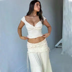 Ruffle 2 Piece Set Women Outfit Crop Top And Skirt Sets
