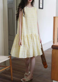 Sunny Plaid Cotton Dress Sleeveless Round Neck Vacation Dress
