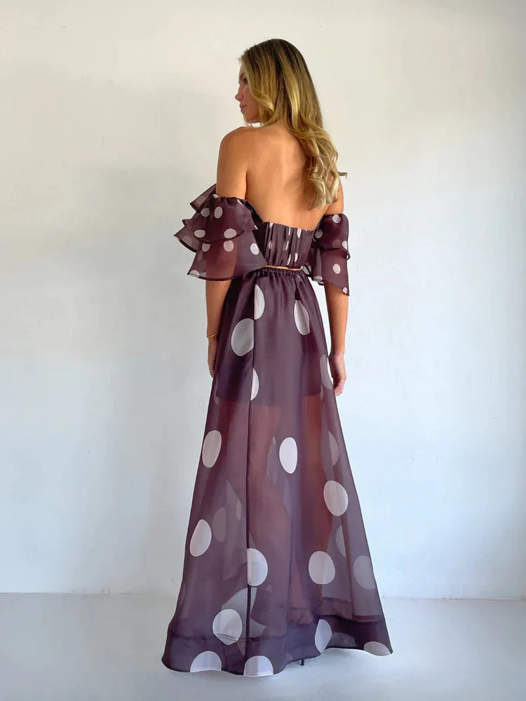 Sexy Print Asymmetrical Hem Long Skirt Set Fashionable Sleeveless Women's Polyester Fabric Casual Leisure Suit