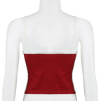 Embroidery Letter Contrast Set With Backless Camisole Top And Drawstring Elastic Shorts