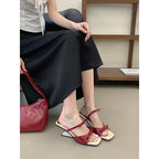 Chic Patent Leather Square Toe Heels With Bow Knot