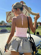 Polka Dot Halter Backless Crop Cami
