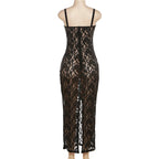 Sexy Lace Black Maxi Dress Nightclub Bodycon Silhouette