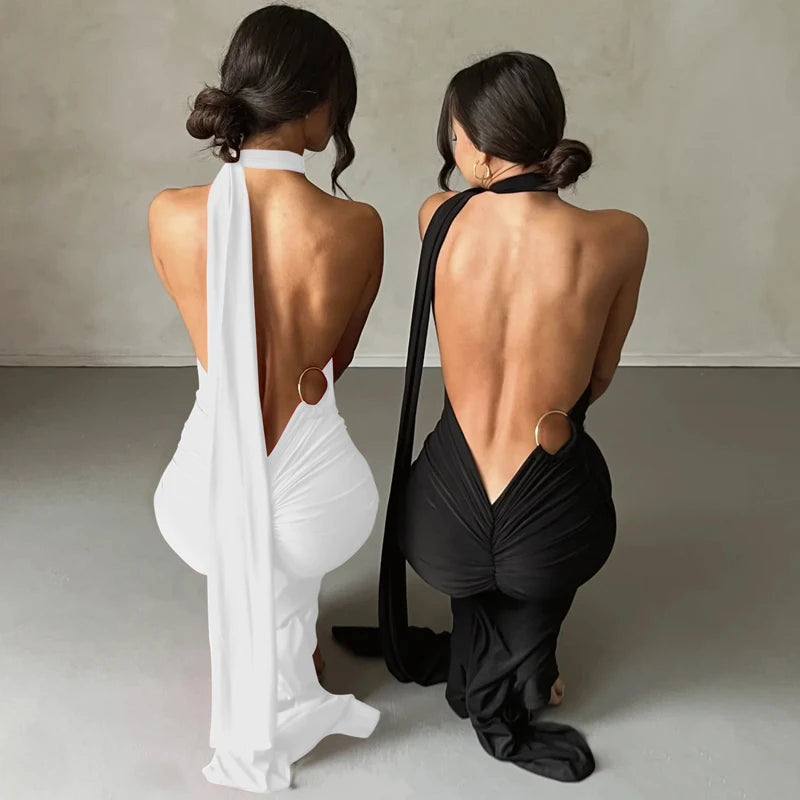 One Shoulder Backless Ruched Dress