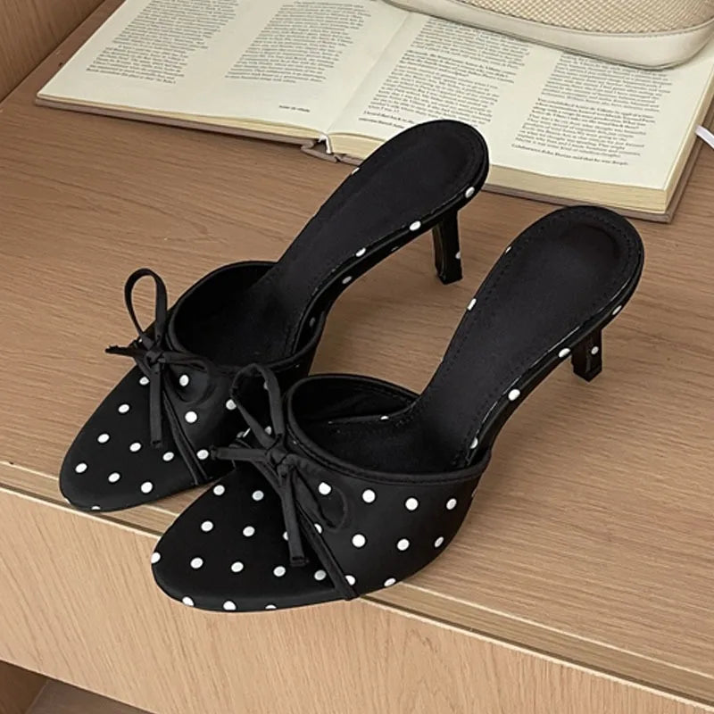 Silk Polka Dot Butterfly Knot Heels
