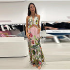 Flirty Printed Halter Backless Dress For Summer Party Chic Evening Outfits Slim High Waist