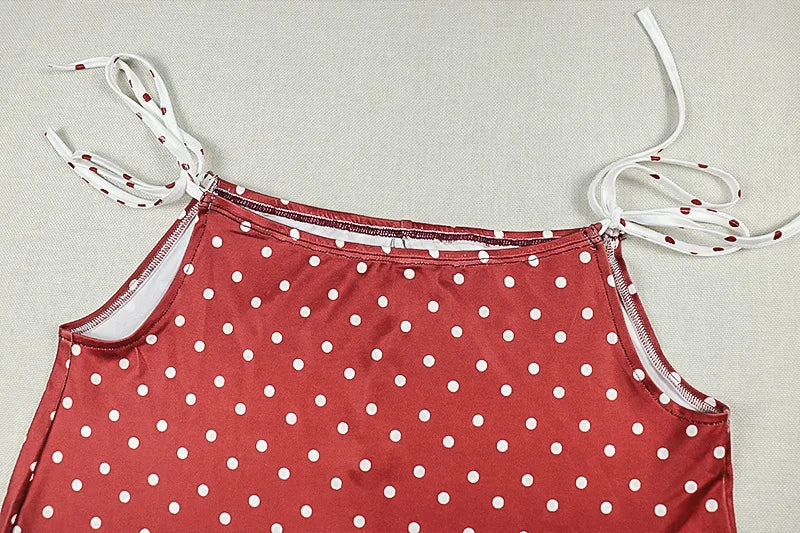 Red Polka Dot Halter Crop Top And Capri Set For Women