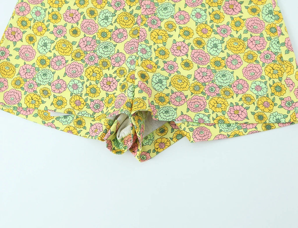 Floral Halter Backless Two Piece Set With Slim Vest And Mini Shorts For Summer