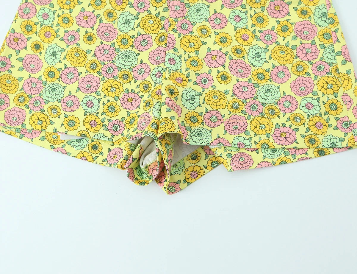 Floral Halter Backless Two Piece Set With Slim Vest And Mini Shorts For Summer