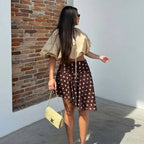 Polka Dot Mini Skirt With High Waist And Asymmetric Folded Hem Style