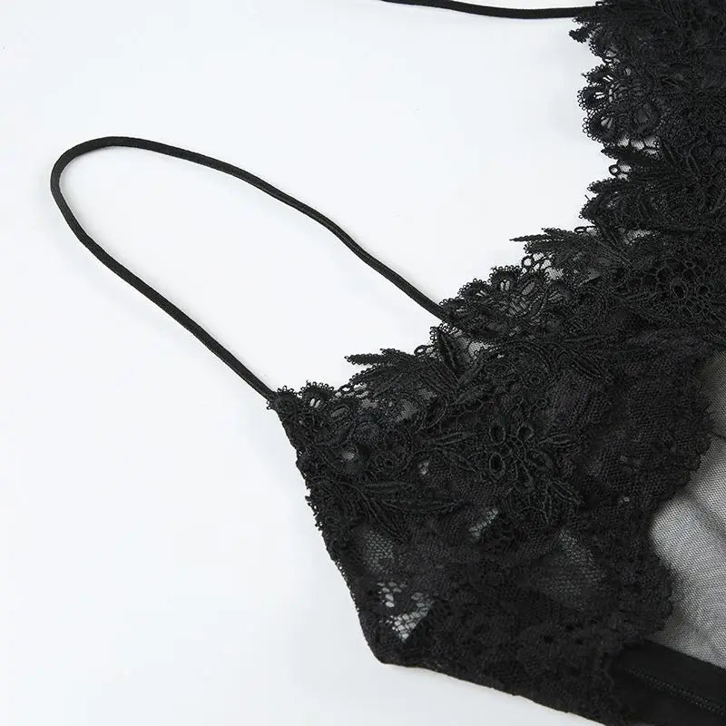 Sheer Lace Mesh Camisole Mini Dress