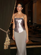 Patchwork Sequin Sling Dress Glamour Backless Bodycon Evening Gown