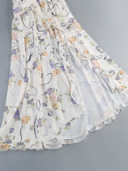 Flirty Floral Printed Off Shoulder Maxi Dress With Backless Detail And Ruffles