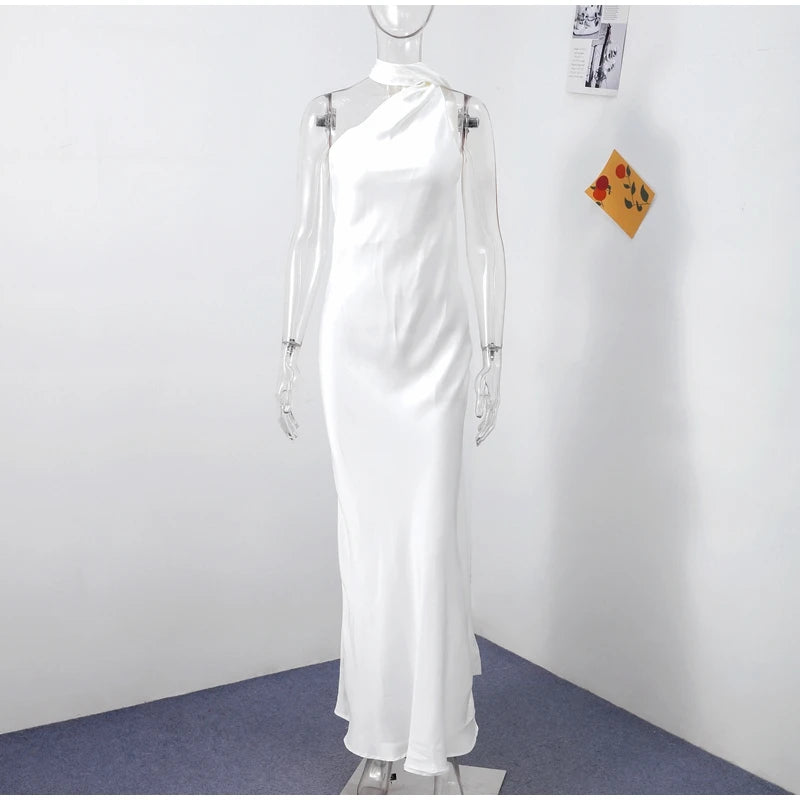 Sexy Satin Ribbon Backless Halter Dress For Elegant Evening Gown