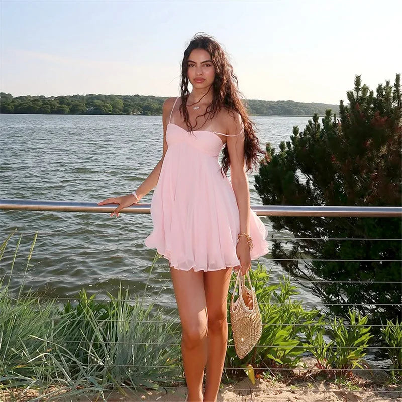 Summer Style One-line Collar Lust Chiffon Dress