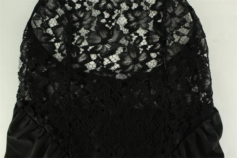 Elegant Lace Patchwork Sleeveless Dress For Women Chic Sheath Style With Hip Wrap