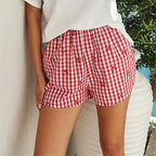 Cherry Plaid Lounge Shorts With Elastic Waistband Cute
