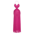 Coquette Sleeveless Ruched Cross Backless Bodycon Dress With V Neck And Ruffles
