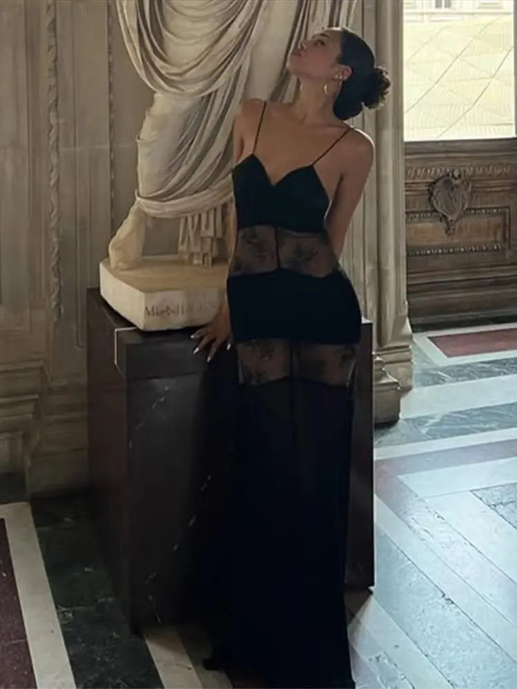 Lace See Through Sling Maxi Dress Evening
