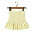 Y2K Women Roll Down Rib Knitted Hem Ruched Pleated Mini Skirt Elastic Waist Hips A-line Skirt