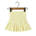 Y2K Women Roll Down Rib Knitted Hem Ruched Pleated Mini Skirt Elastic Waist Hips A-line Skirt
