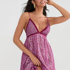 Women's Boho Chiffon Floral Print Long Strap Backless Maxi Dress