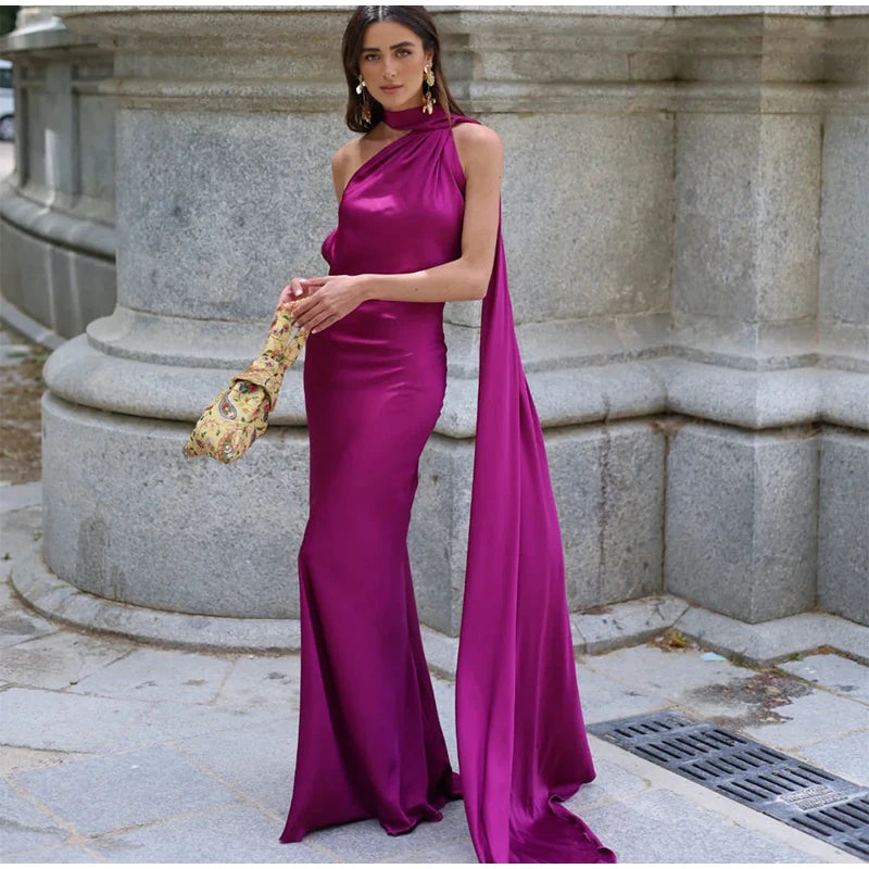 Sexy Satin Ribbon Backless Halter Dress For Elegant Evening Gown