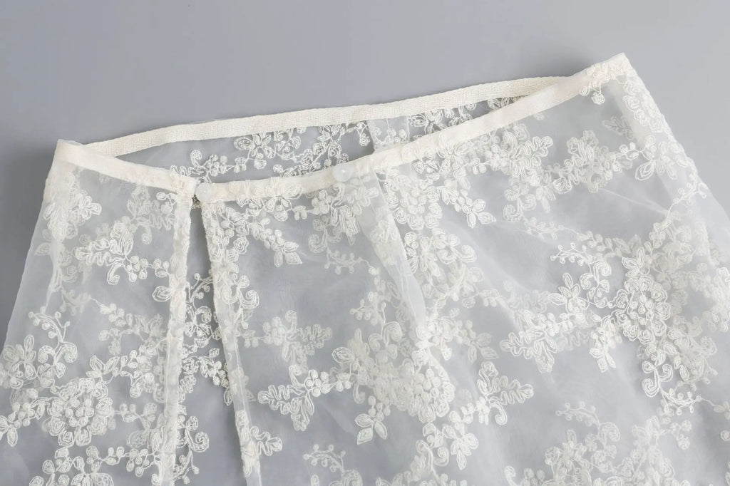 Floral Embroidered Lace Sheer Skirt Overlay