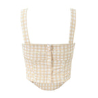 Pink Plaid Crop Top With Slash Collar