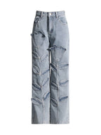 Floral Design Sense Casual Denim Trousers For Women High Waist Spliced Button  Loose Wide Leg Pants
