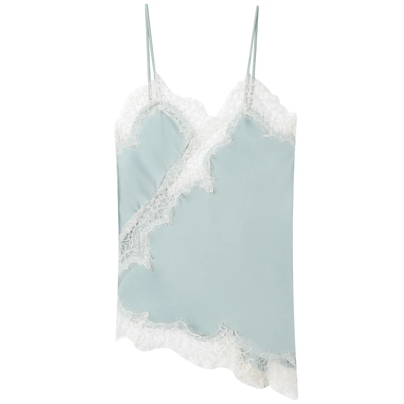Asymmetrical Lace Slip Top Satin Off Shoulder Backless Camisole