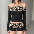 Leopard Patchwork Shorts With Low Waist