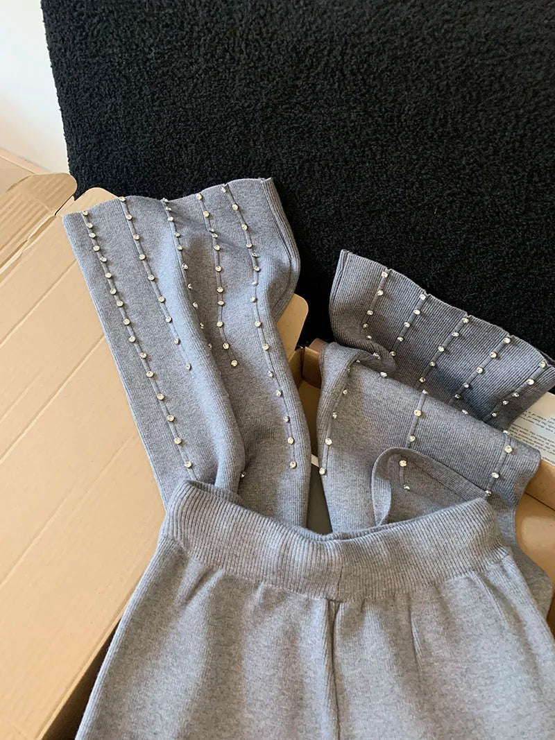 Knitted Wide Leg Pants Women Elegant Trousers